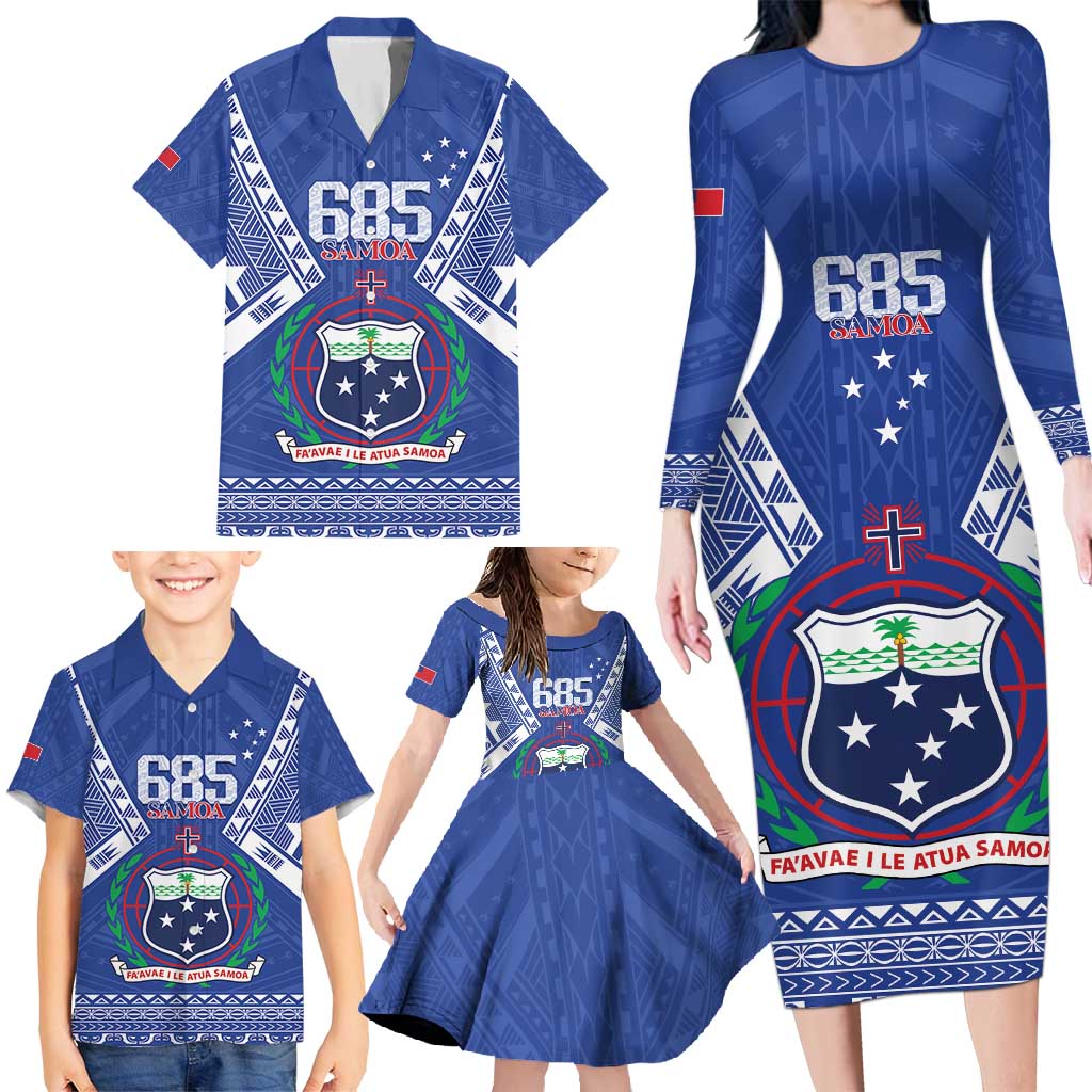 Personalised Samoa 685 Family Matching Long Sleeve Bodycon Dress and Hawaiian Shirt Samoan Pride Coat Of Arms LT14 - Polynesian Pride