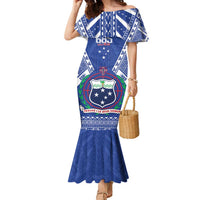 Personalised Samoa 685 Family Matching Mermaid Dress and Hawaiian Shirt Samoan Pride Coat Of Arms LT14 Mom's Dress Blue - Polynesian Pride
