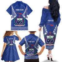 Personalised Samoa 685 Family Matching Off The Shoulder Long Sleeve Dress and Hawaiian Shirt Samoan Pride Coat Of Arms LT14 - Polynesian Pride