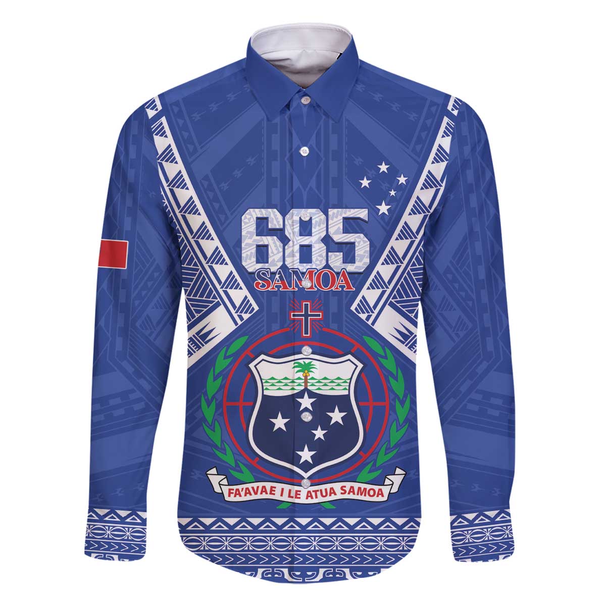 Personalised Samoa 685 Family Matching Off The Shoulder Long Sleeve Dress and Hawaiian Shirt Samoan Pride Coat Of Arms LT14 Dad's Shirt - Long Sleeve Blue - Polynesian Pride