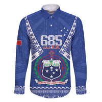 Personalised Samoa 685 Family Matching Off The Shoulder Long Sleeve Dress and Hawaiian Shirt Samoan Pride Coat Of Arms LT14 Dad's Shirt - Long Sleeve Blue - Polynesian Pride