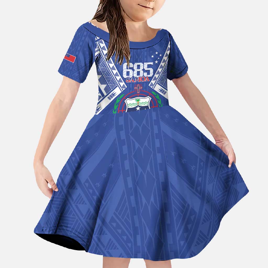 Personalised Samoa 685 Family Matching Off Shoulder Maxi Dress and Hawaiian Shirt Samoan Pride Coat Of Arms LT14 Daughter's Dress Blue - Polynesian Pride