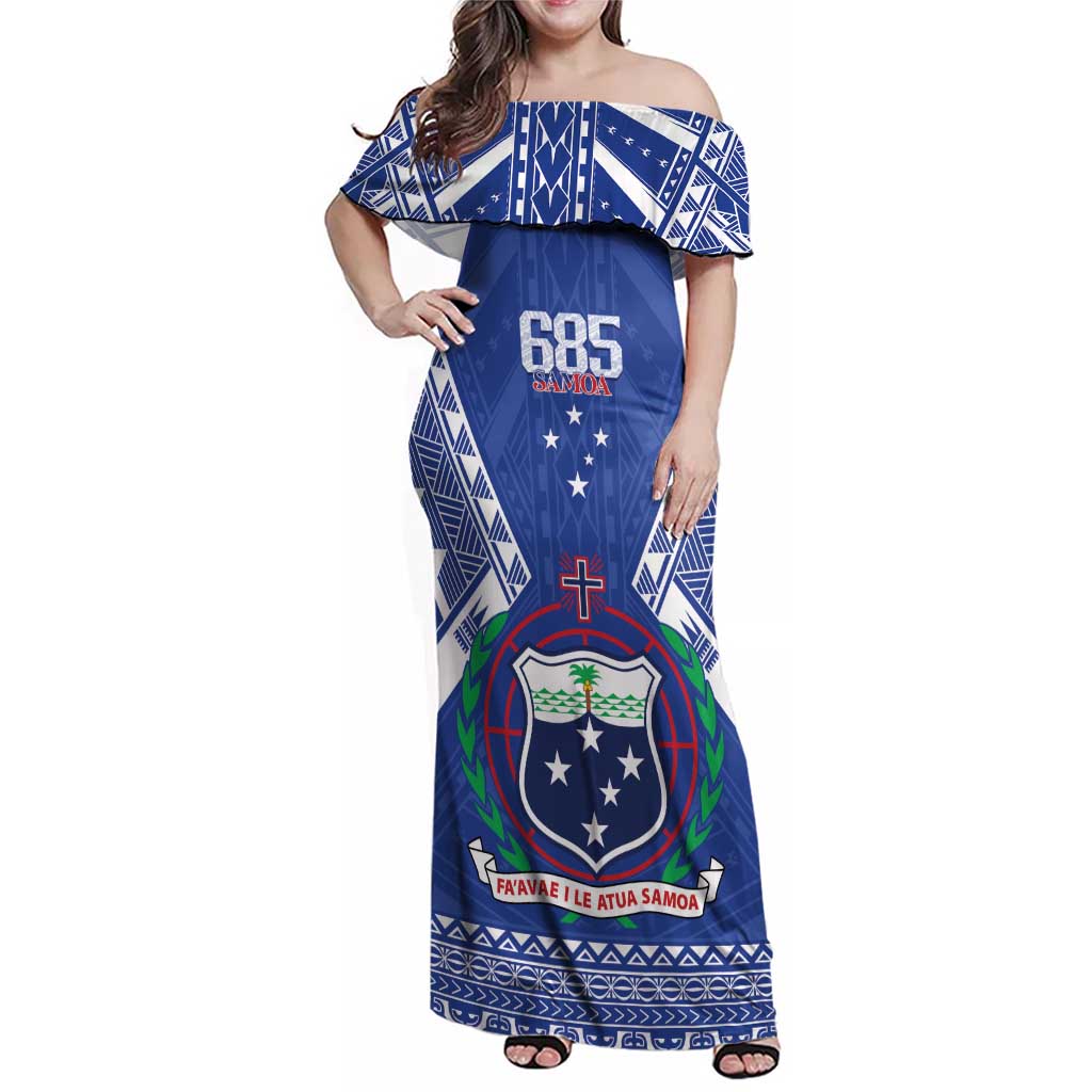 Personalised Samoa 685 Family Matching Off Shoulder Maxi Dress and Hawaiian Shirt Samoan Pride Coat Of Arms LT14 Mom's Dress Blue - Polynesian Pride