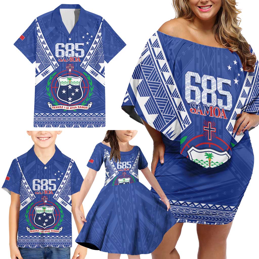 Personalised Samoa 685 Family Matching Off Shoulder Short Dress and Hawaiian Shirt Samoan Pride Coat Of Arms LT14 - Polynesian Pride