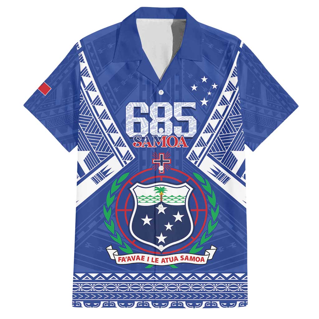 Personalised Samoa 685 Family Matching Off Shoulder Short Dress and Hawaiian Shirt Samoan Pride Coat Of Arms LT14 Dad's Shirt - Short Sleeve Blue - Polynesian Pride