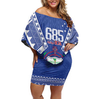 Personalised Samoa 685 Family Matching Off Shoulder Short Dress and Hawaiian Shirt Samoan Pride Coat Of Arms LT14 Mom's Dress Blue - Polynesian Pride