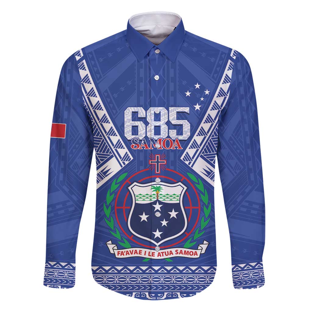 Personalised Samoa 685 Family Matching Puletasi and Hawaiian Shirt Samoan Pride Coat Of Arms LT14 Dad's Shirt - Long Sleeve Blue - Polynesian Pride