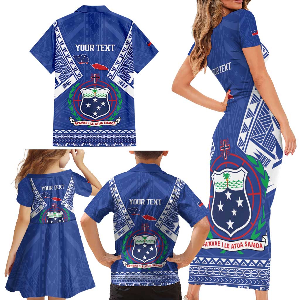 Personalised Samoa 685 Family Matching Short Sleeve Bodycon Dress and Hawaiian Shirt Samoan Pride Coat Of Arms LT14 - Polynesian Pride