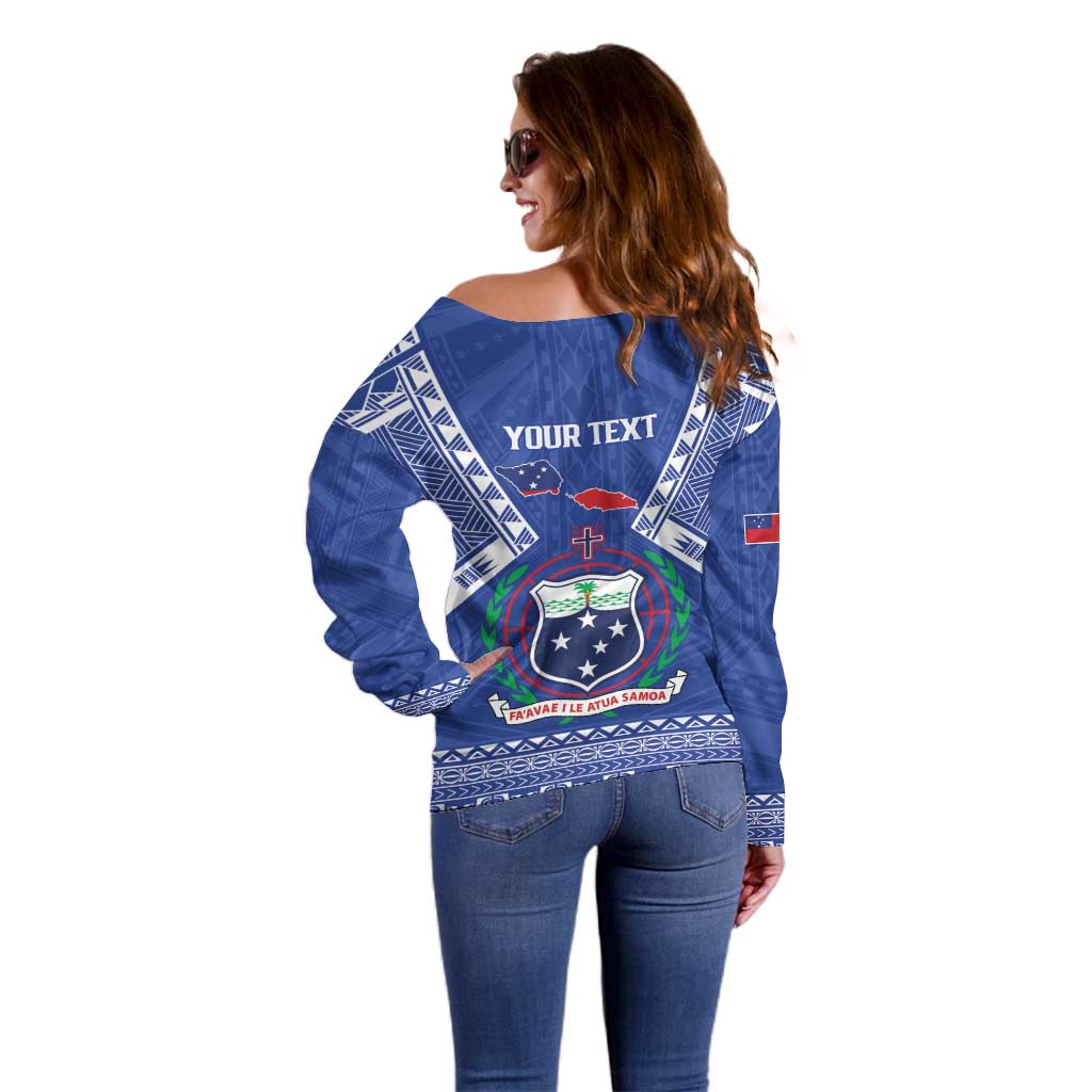 Personalised Samoa 685 Off Shoulder Sweater Samoan Pride Coat Of Arms LT14 - Polynesian Pride