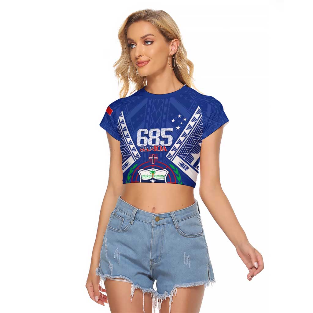 Personalised Samoa 685 Raglan Cropped T Shirt Samoan Pride Coat Of Arms - Polynesian Pride