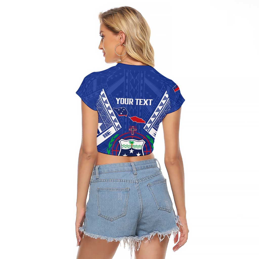 Personalised Samoa 685 Raglan Cropped T Shirt Samoan Pride Coat Of Arms - Polynesian Pride