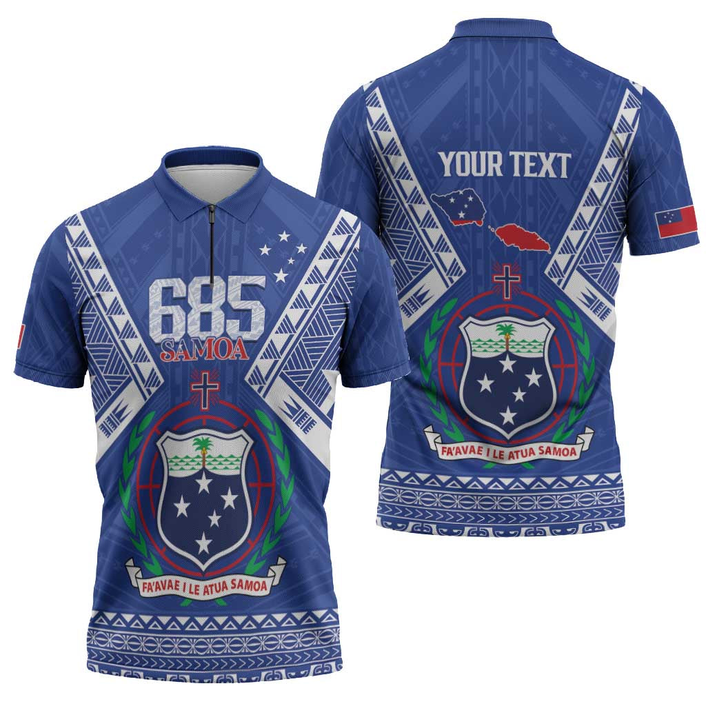 Personalised Samoa 685 Zipper Polo Shirt Samoan Pride Coat Of Arms - Polynesian Pride