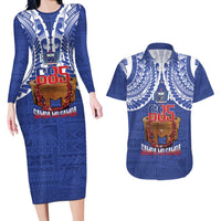 Toa Samoa Rugby Couples Matching Long Sleeve Bodycon Dress and Hawaiian Shirt 685 Pride Tanoa Ula Fala LT14 Blue - Polynesian Pride
