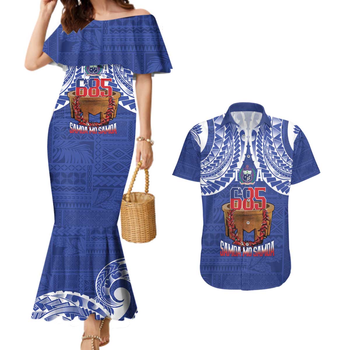 Toa Samoa Rugby Couples Matching Mermaid Dress and Hawaiian Shirt 685 Pride Tanoa Ula Fala LT14 Blue - Polynesian Pride