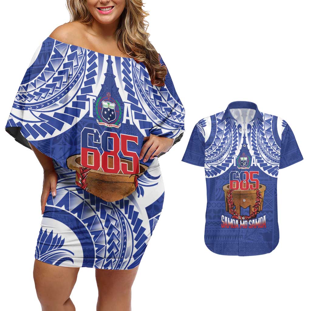 Toa Samoa Rugby Couples Matching Off Shoulder Short Dress and Hawaiian Shirt 685 Pride Tanoa Ula Fala LT14 Blue - Polynesian Pride