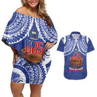 Toa Samoa Rugby Couples Matching Off Shoulder Short Dress and Hawaiian Shirt 685 Pride Tanoa Ula Fala LT14 Blue - Polynesian Pride