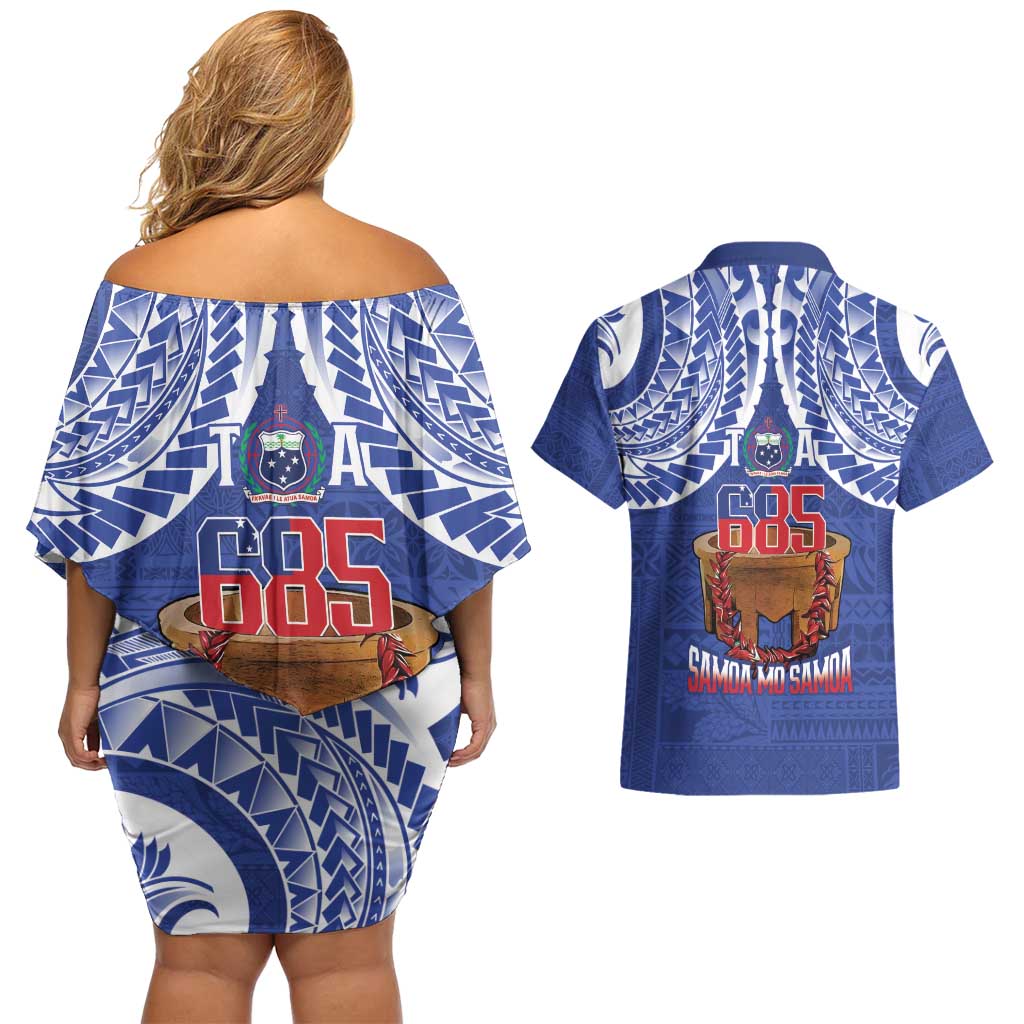 Toa Samoa Rugby Couples Matching Off Shoulder Short Dress and Hawaiian Shirt 685 Pride Tanoa Ula Fala LT14 - Polynesian Pride