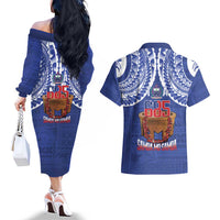 Toa Samoa Rugby Couples Matching Off The Shoulder Long Sleeve Dress and Hawaiian Shirt 685 Pride Tanoa Ula Fala LT14 - Polynesian Pride