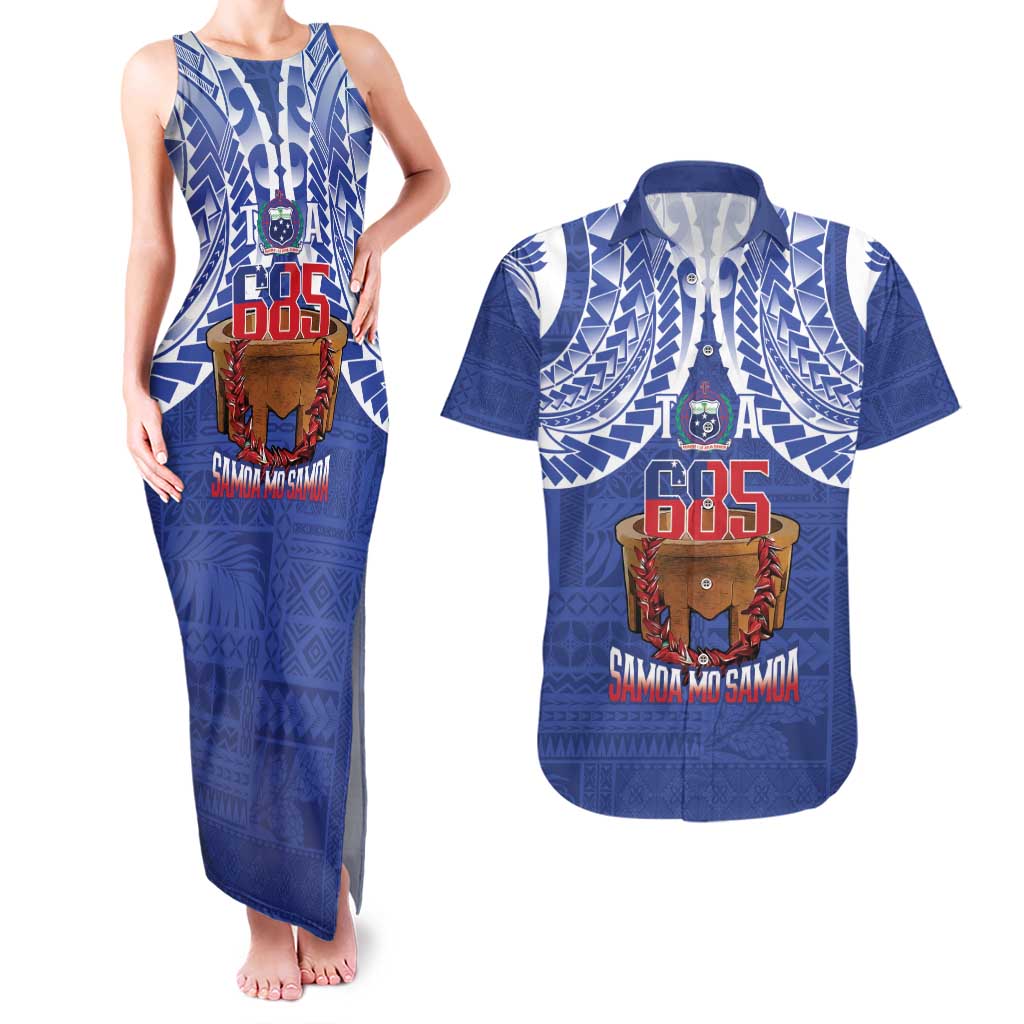 Toa Samoa Rugby Couples Matching Tank Maxi Dress and Hawaiian Shirt 685 Pride Tanoa Ula Fala LT14 Blue - Polynesian Pride