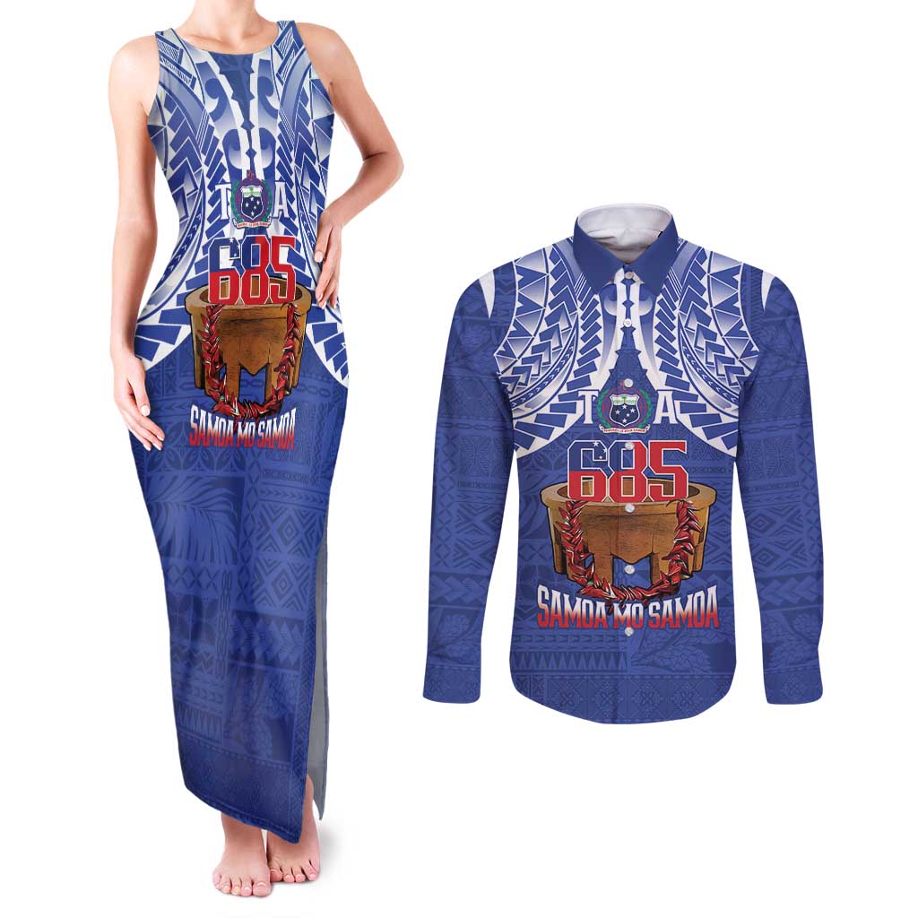 Toa Samoa Rugby Couples Matching Tank Maxi Dress and Long Sleeve Button Shirt 685 Pride Tanoa Ula Fala - Polynesian Pride