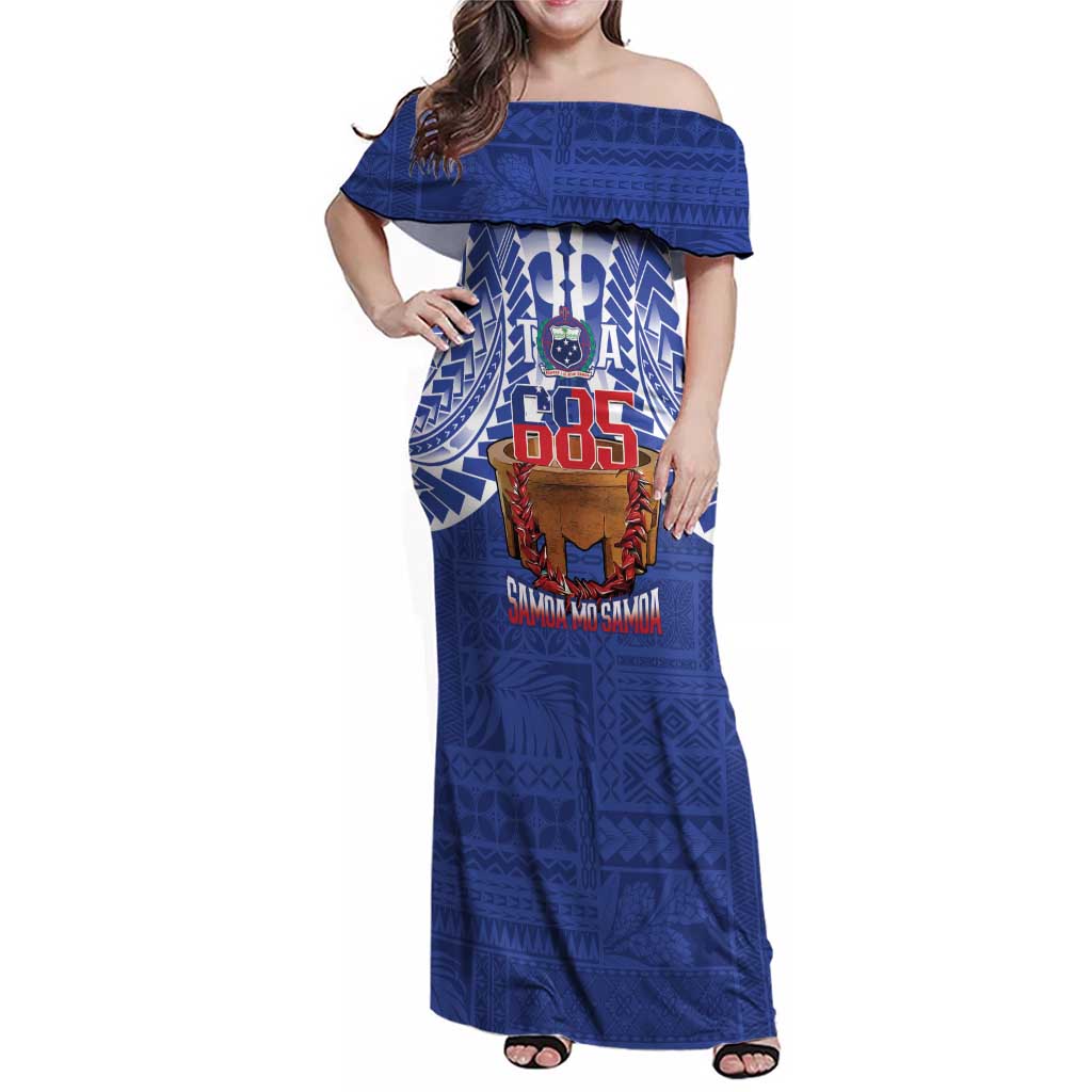 Toa Samoa Rugby Family Matching Off Shoulder Maxi Dress and Hawaiian Shirt 685 Pride Tanoa Ula Fala LT14 Mom's Dress Blue - Polynesian Pride