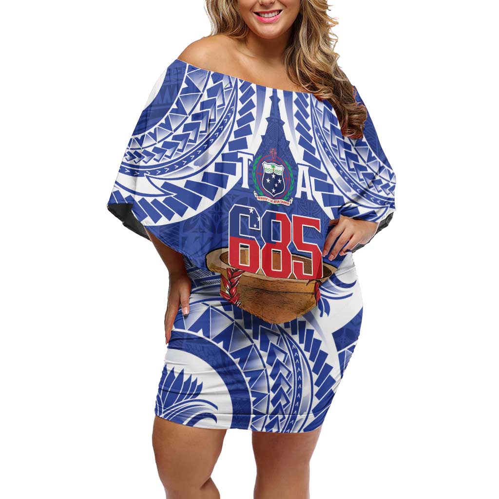 Toa Samoa Rugby Family Matching Off Shoulder Short Dress and Hawaiian Shirt 685 Pride Tanoa Ula Fala LT14 Mom's Dress Blue - Polynesian Pride