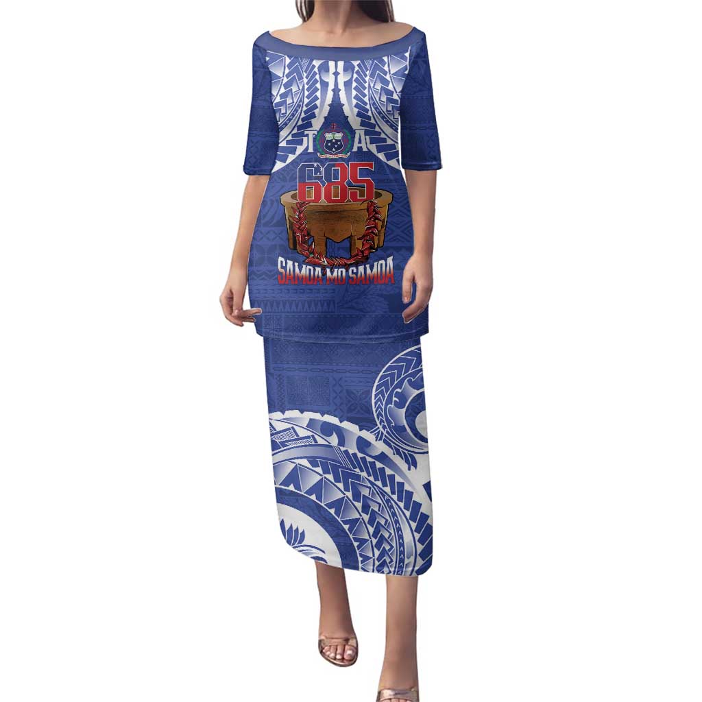 Toa Samoa Rugby Family Matching Puletasi and Hawaiian Shirt 685 Pride Tanoa Ula Fala LT14 Mom's Dress Blue - Polynesian Pride
