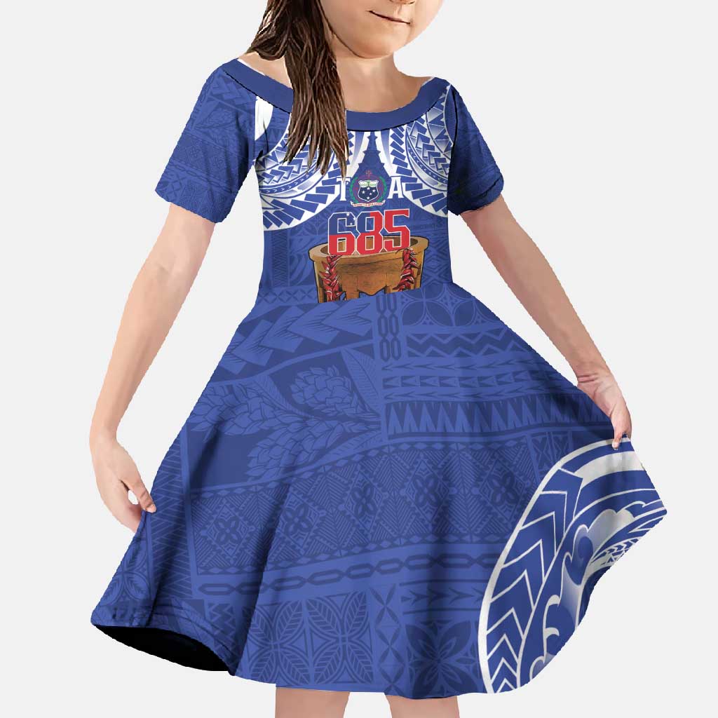 Toa Samoa Rugby Family Matching Summer Maxi Dress and Hawaiian Shirt 685 Pride Tanoa Ula Fala LT14 Daughter's Dress Blue - Polynesian Pride