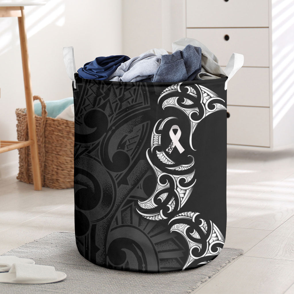 White Ribbon Day New Zealand Laundry Basket Aotearoa Maori Pattern LT14 Black - Polynesian Pride