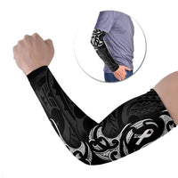 White Ribbon Day New Zealand Arm Sleeves Aotearoa Maori Pattern LT14 Set of 2 Black - Polynesian Pride