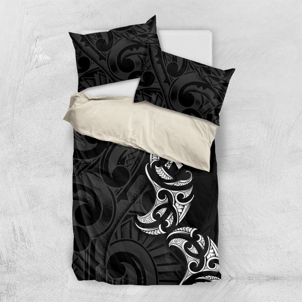 White Ribbon Day New Zealand Bedding Set Aotearoa Maori Pattern LT14 US Twin 172cm x 218cm Black - Polynesian Pride