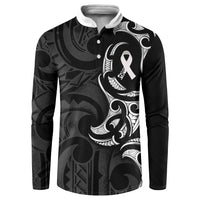 White Ribbon Day New Zealand Button Sweatshirt Aotearoa Maori Pattern LT14 Black - Polynesian Pride