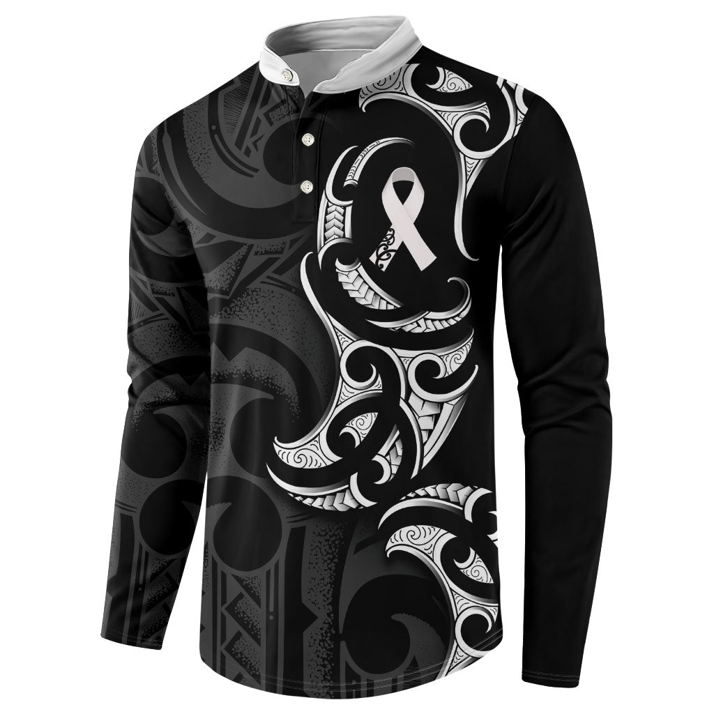 White Ribbon Day New Zealand Button Sweatshirt Aotearoa Maori Pattern LT14 - Polynesian Pride