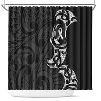 White Ribbon Day New Zealand Shower Curtain Aotearoa Maori Pattern LT14 Black - Polynesian Pride