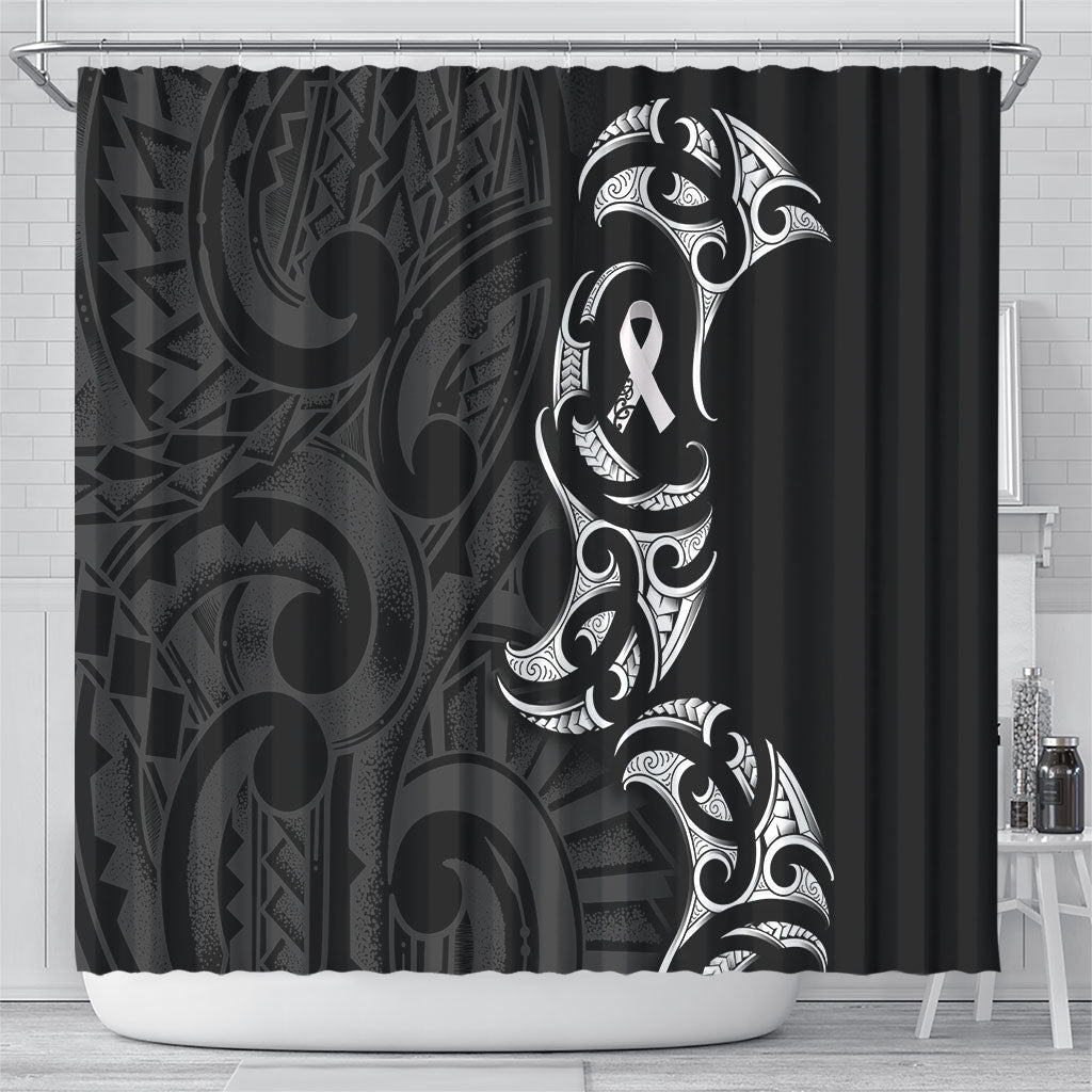 White Ribbon Day New Zealand Shower Curtain Aotearoa Maori Pattern LT14 - Polynesian Pride