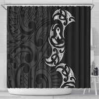 White Ribbon Day New Zealand Shower Curtain Aotearoa Maori Pattern LT14 - Polynesian Pride