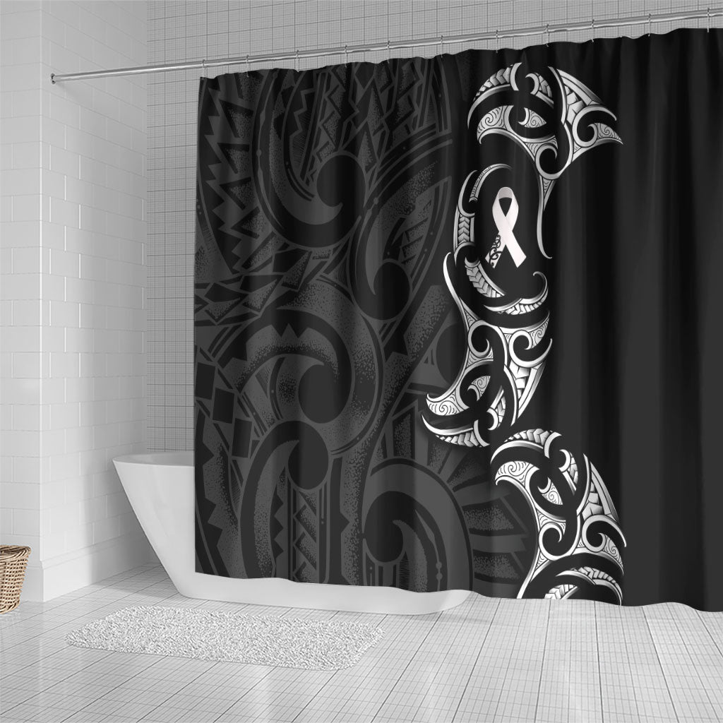 White Ribbon Day New Zealand Shower Curtain Aotearoa Maori Pattern LT14 - Polynesian Pride