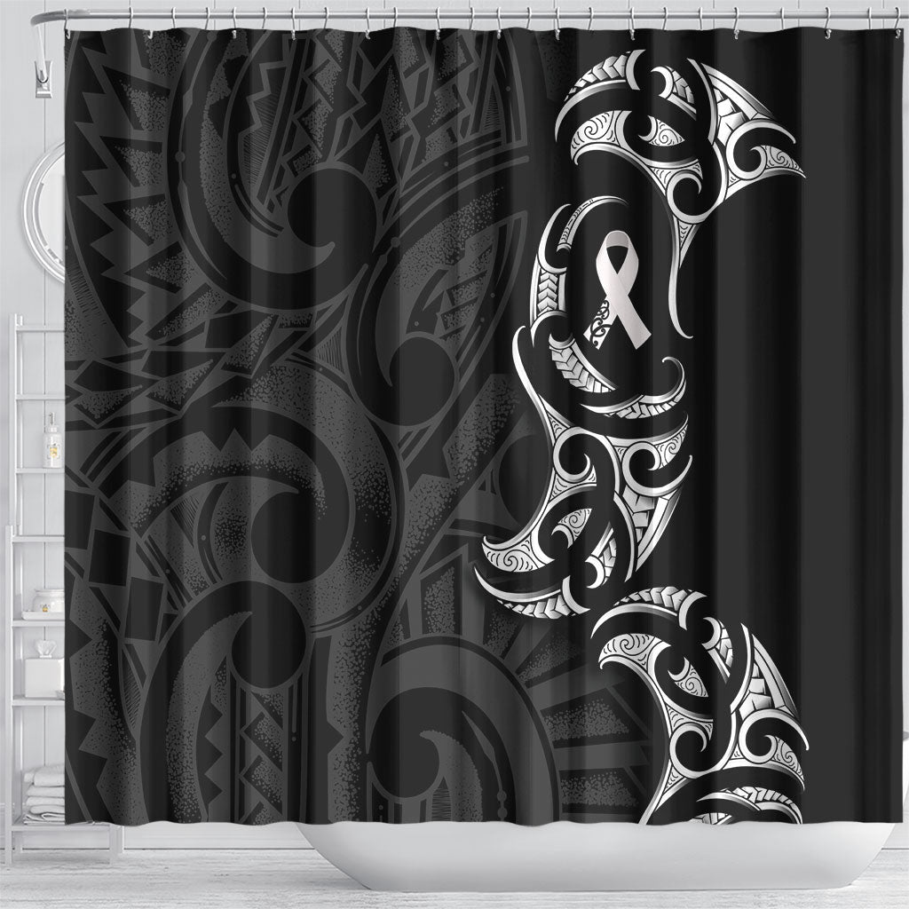 White Ribbon Day New Zealand Shower Curtain Aotearoa Maori Pattern LT14 - Polynesian Pride