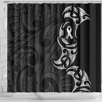 White Ribbon Day New Zealand Shower Curtain Aotearoa Maori Pattern LT14 - Polynesian Pride