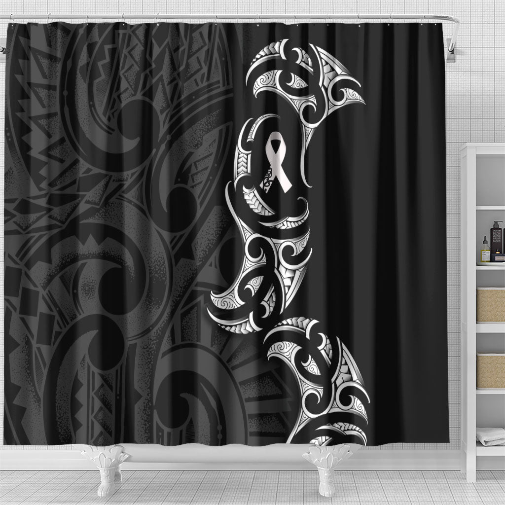 White Ribbon Day New Zealand Shower Curtain Aotearoa Maori Pattern LT14 - Polynesian Pride