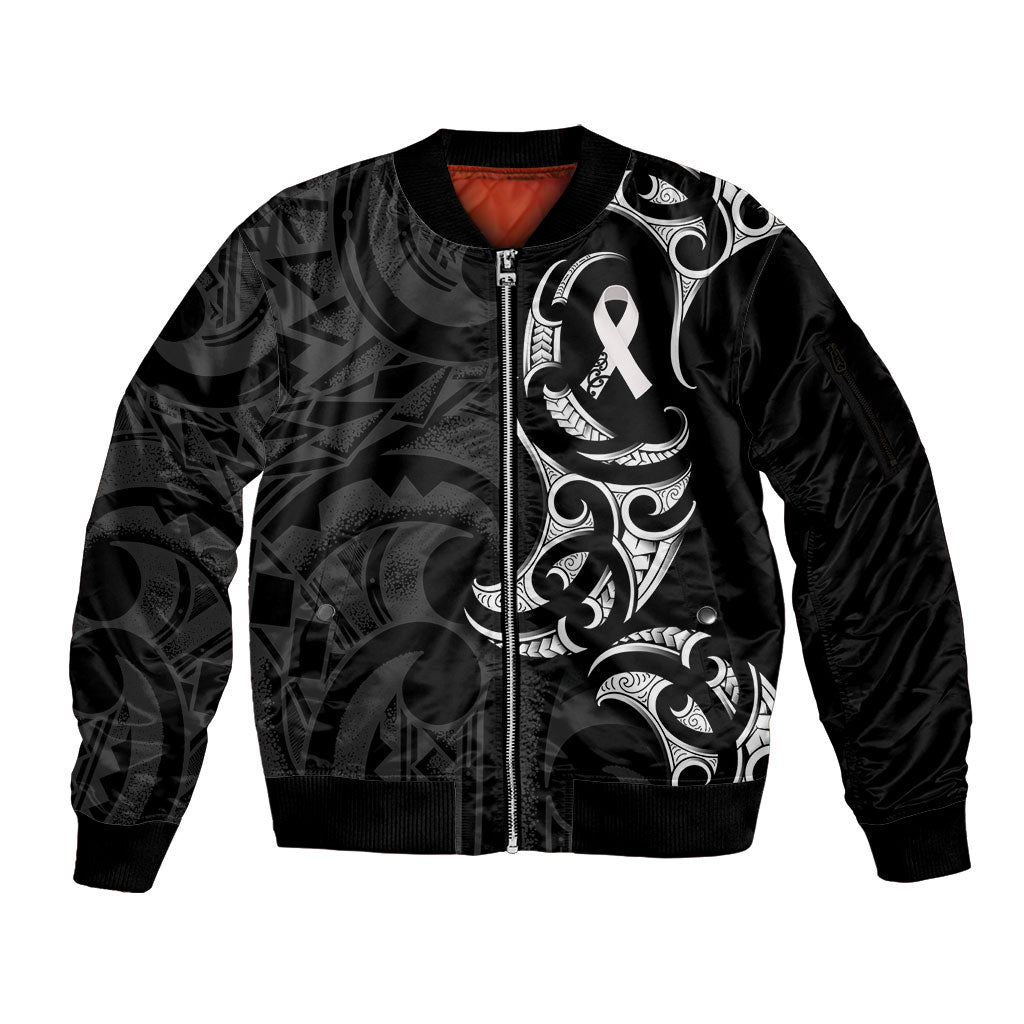 White Ribbon Day New Zealand Sleeve Zip Bomber Jacket Aotearoa Maori Pattern