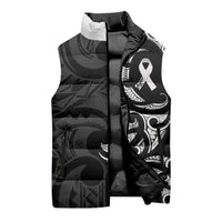 White Ribbon Day New Zealand Sleeveless Puffer Jacket Aotearoa Maori Pattern LT14 - Polynesian Pride