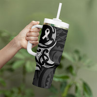 White Ribbon Day New Zealand Tumbler With Handle Aotearoa Maori Pattern LT14 - Polynesian Pride