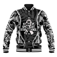White Ribbon Day New Zealand Baseball Jacket Respect Women Maori Pattern Black LT14 Unisex Black - Polynesian Pride