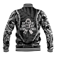 White Ribbon Day New Zealand Baseball Jacket Respect Women Maori Pattern Black LT14 - Polynesian Pride