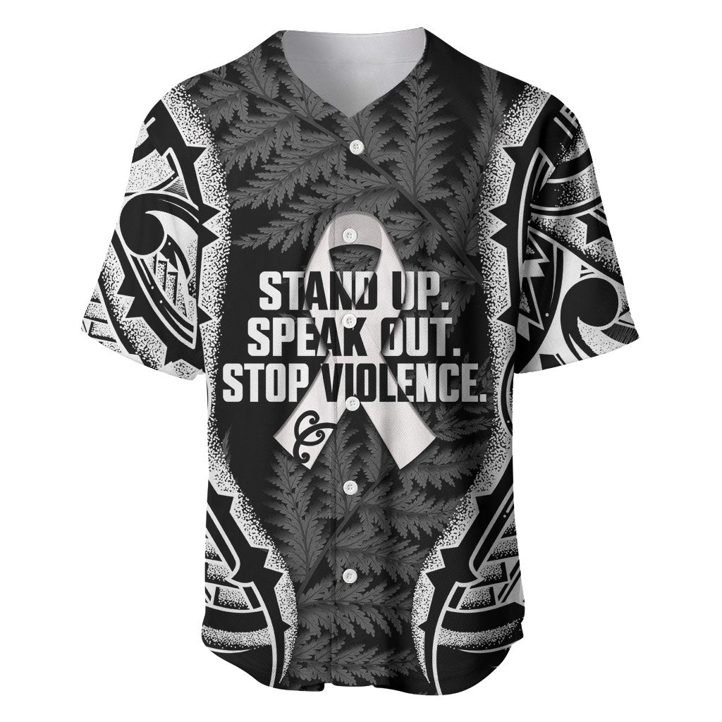 White Ribbon Day New Zealand Baseball Jersey Respect Women Maori Pattern Black LT14 Black - Polynesian Pride