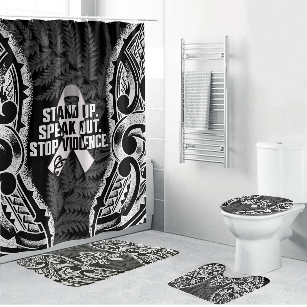 White Ribbon Day New Zealand Bathroom Set Respect Women Maori Pattern Black LT14 Bathroom Set (4 pcs) Black - Polynesian Pride