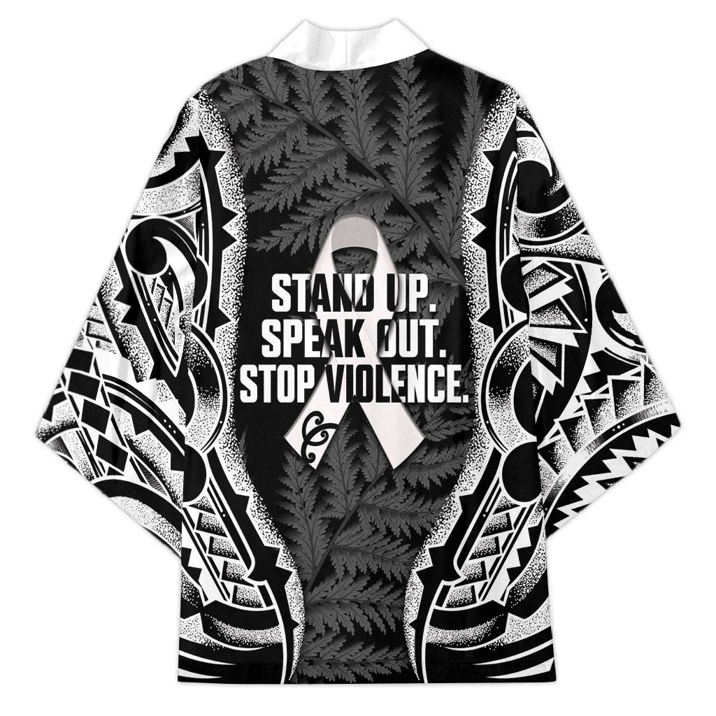 White Ribbon Day New Zealand Kimono Respect Women Maori Pattern Black LT14 - Polynesian Pride
