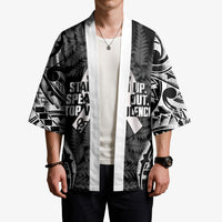 White Ribbon Day New Zealand Kimono Respect Women Maori Pattern Black LT14 - Polynesian Pride