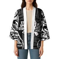 White Ribbon Day New Zealand Kimono Respect Women Maori Pattern Black LT14 - Polynesian Pride